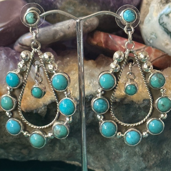 Turquoise southwestern sterling silver statement earrings